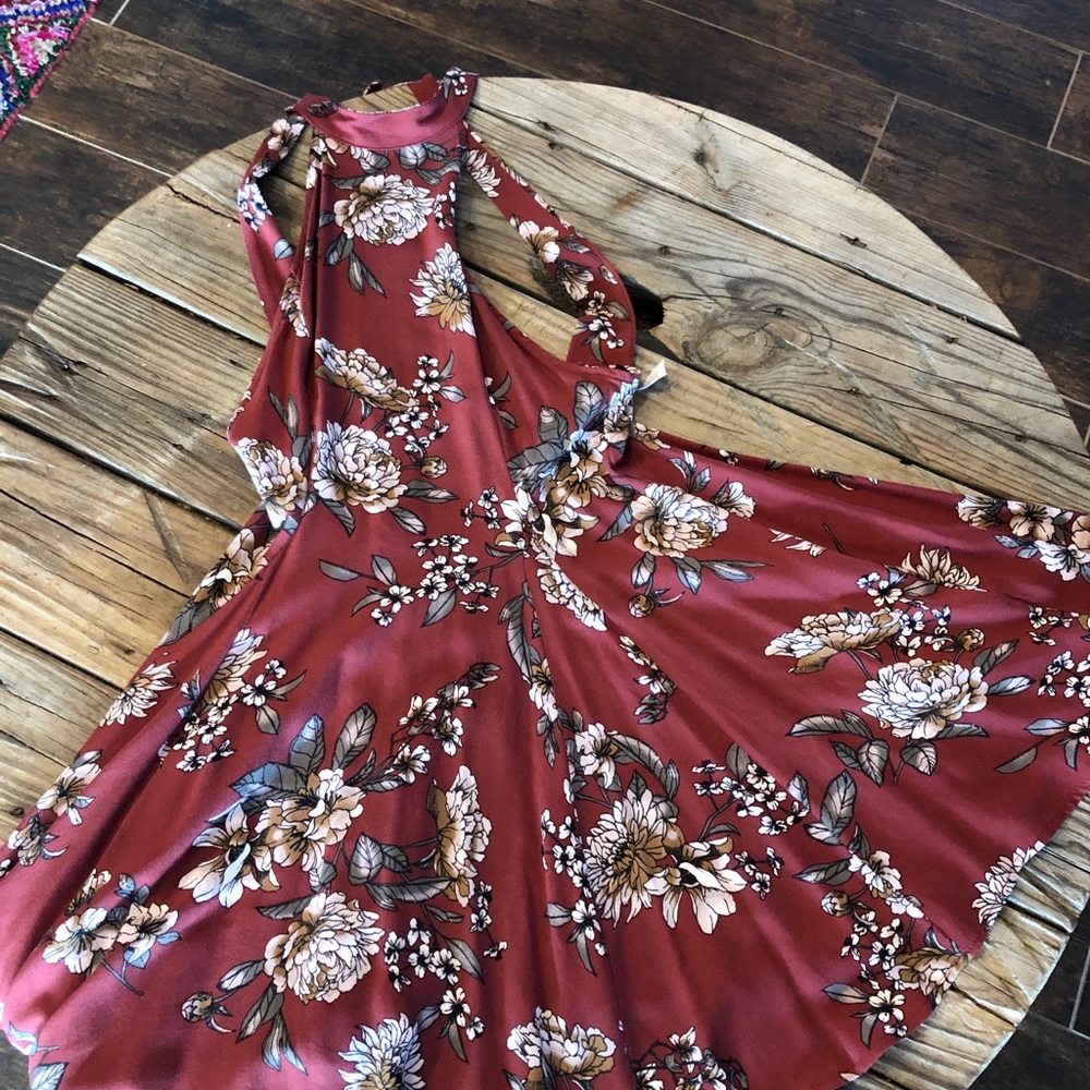Brown floral print dress
